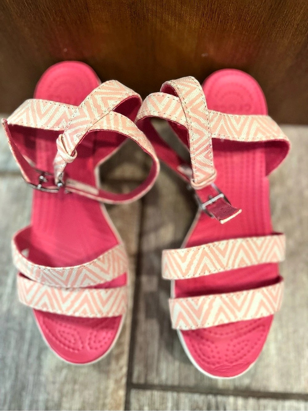Crocs Women's Pink & White Wedge Sandals US 7